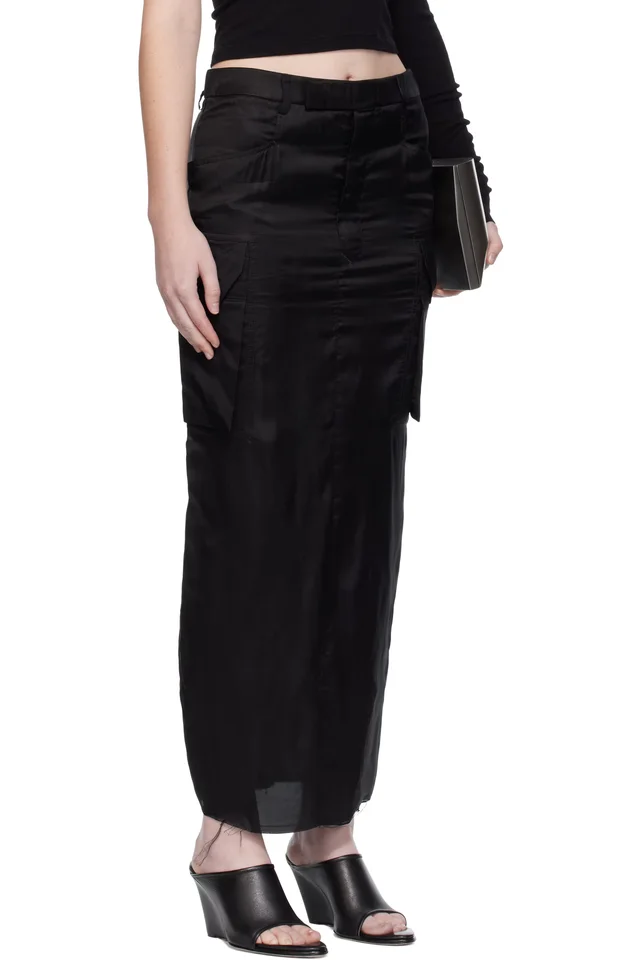 Rick Owens Black Concordians Firbanks Midi Skirt, photo 2 of 4 from SSENSE
