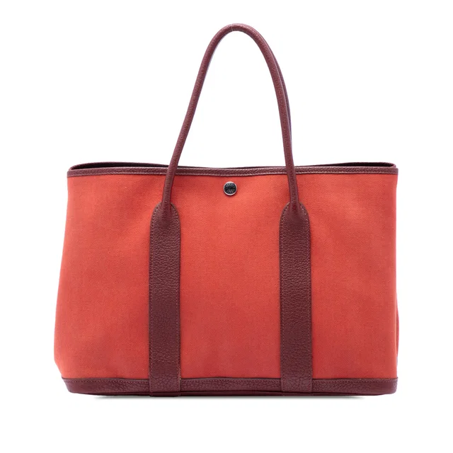 Red Hermès Toile and Negonda Garden Party 30 Satchel in Red Canvas from Designer Revival