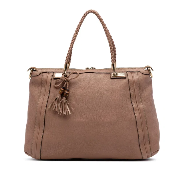 Brown Gucci Calfskin Bella Convertible Tote Satchel in Brown Calfskin from Designer Revival