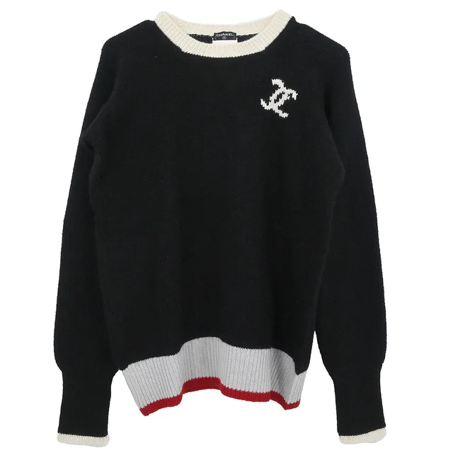 Chanel 1996 Long Sleeve Sweater Knit Top Black #46 in Black Cashmere from AMORE Vintage Tokyo