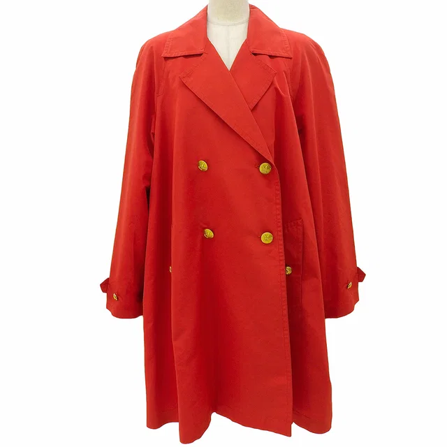Chanel Silk CC Mark Button Double-breasted Coat Red in Red Silk from VINTAGE QOO TOKYO