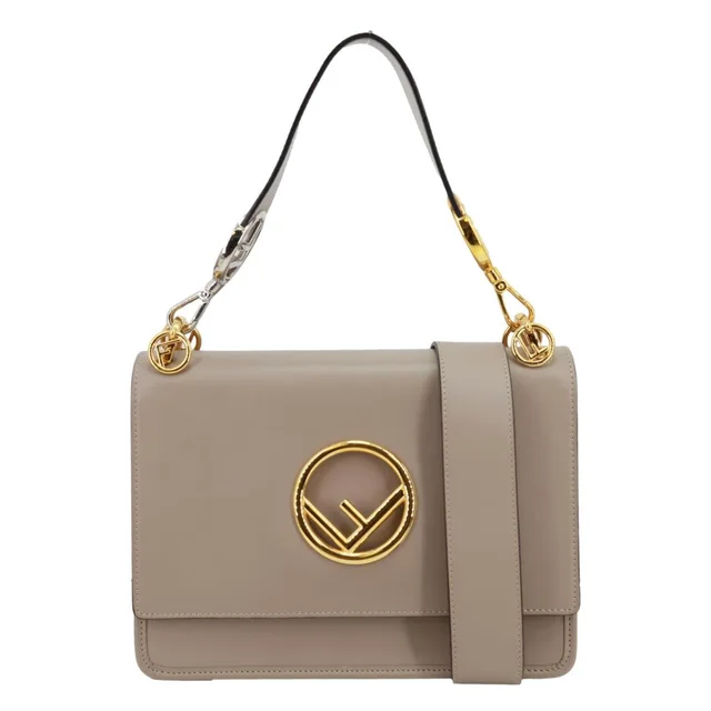 Fendi Kan I F Leather Shoulder Bag Grey in Grey Leather from Dallas Designer Handbags