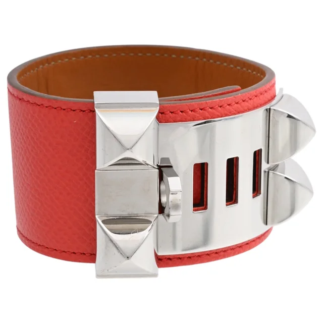 Hermès 2015 Collier de Chien Bracelet Pink/Silver in Pink Epsom leather from VINTAGE QOO TOKYO, photo 2 of 2