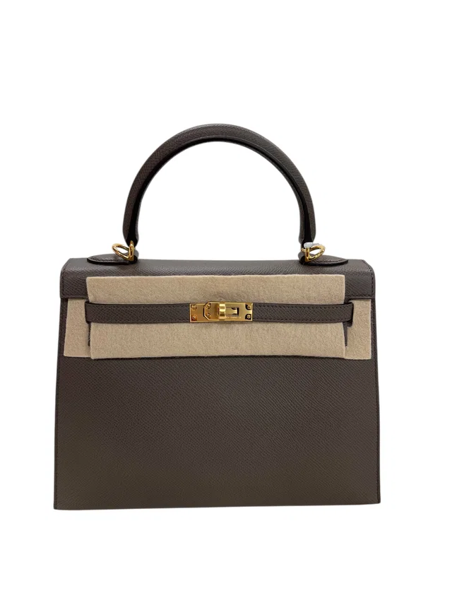 Hermès Kelly 25 Etain Epsom GHW #K in Taupe Epsom leather from Luxury Promise