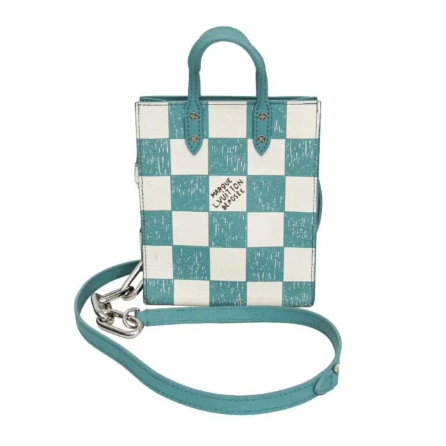 Louis Vuitton Damier Checkerboard Sac Plat XS N60495 Women,Men Shoulder Bag Off-white,Turquoise in Off-white/Turquoise Coated canvas , Leather from Elady