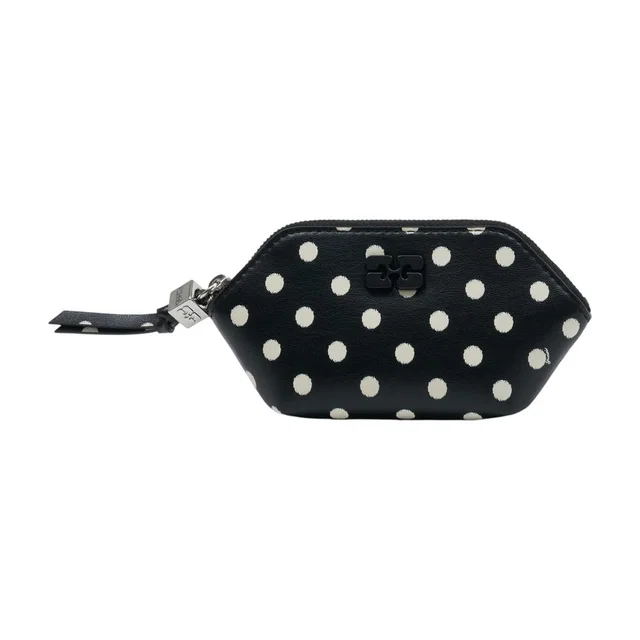 GANNI Polka-Dot Lambskin Coin Purse — Black Purses in Black Lambskin from HEWI