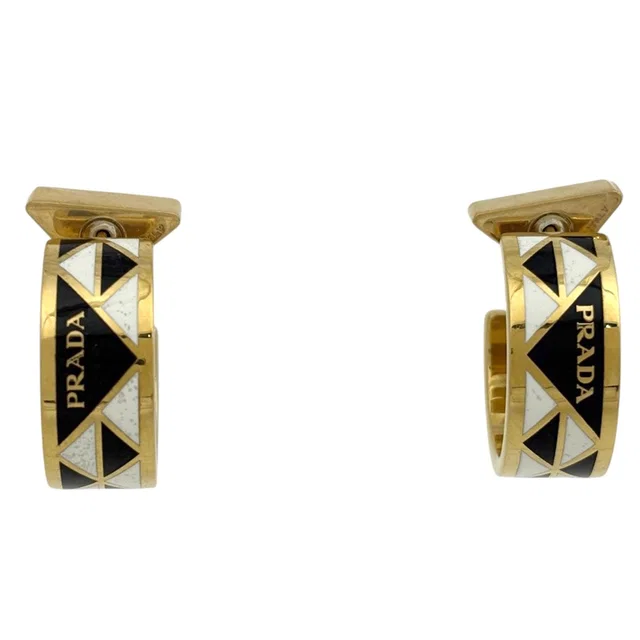 Prada Earrings Metal White Black in Black from The Reluxe