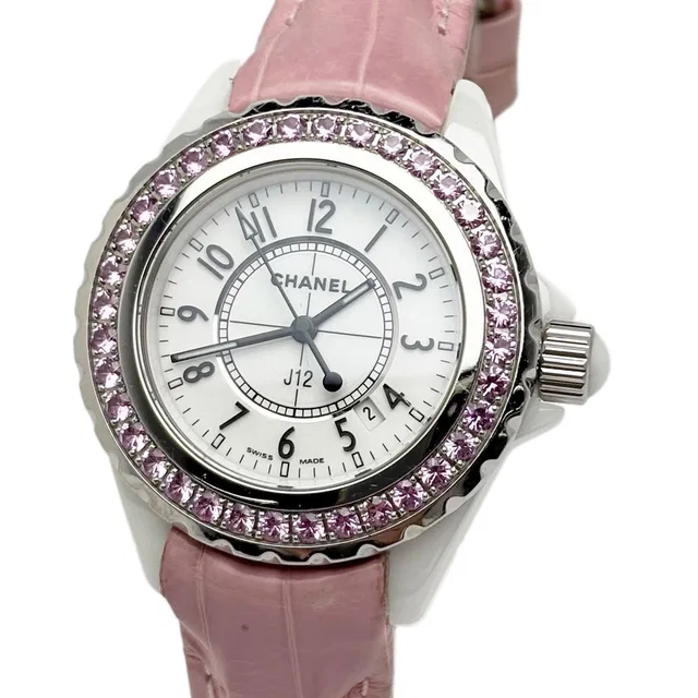 Chanel J12 Watch Quartz Pink Sapphire Ceramic White Silver in White Ceramic from The Reluxe