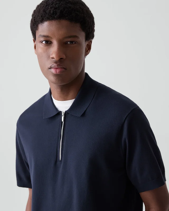 Theory Quarter-Zip Polo Shirt in Light Bilen in DARK ECLIPSE 62% Viscose, 38% Polyester; Exclusive Of Elastic, photo 4 of 12 from Theory