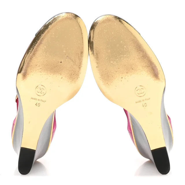 Chanel Cap Toe Open Wedge Pumps 40 Fuchsia Black in Black Lambskin from FASHIONPHILE, photo 6 of 9