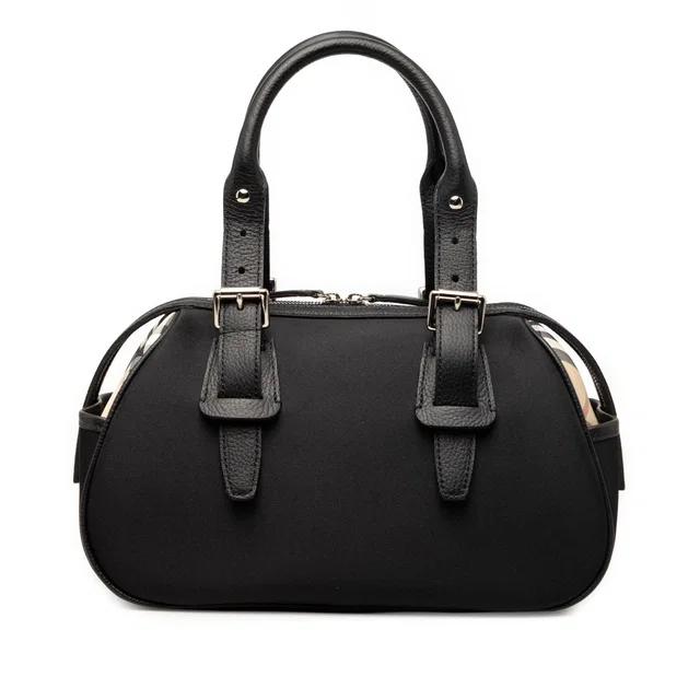 Black Burberry Nova Check Trimmed Nylon Handbag in Black Nylon from Designer Revival