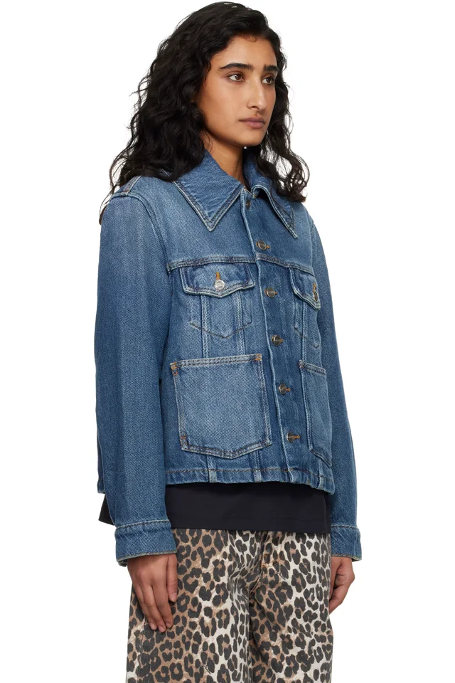 GANNI Blue Heavy Denim Jacket, photo 2 of 4 from SSENSE