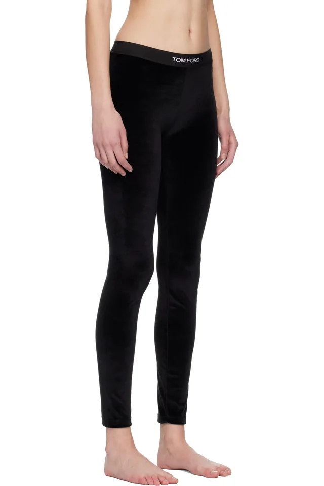 TOM FORD Black Stretch Lustrous Velour Signature Leggings, photo 2 of 4 from SSENSE