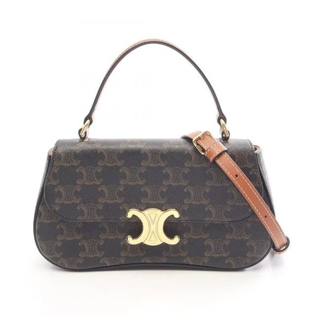Celine Handbag Triomphe Teenage Laura 2-Way Brown Black Leather in Black Leather from The Reluxe