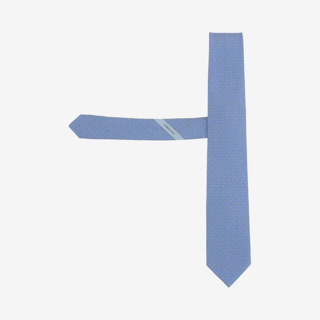 Ferragamo Silk Patterned Necktie — Blue Neckties in Blue Silk from HEWI