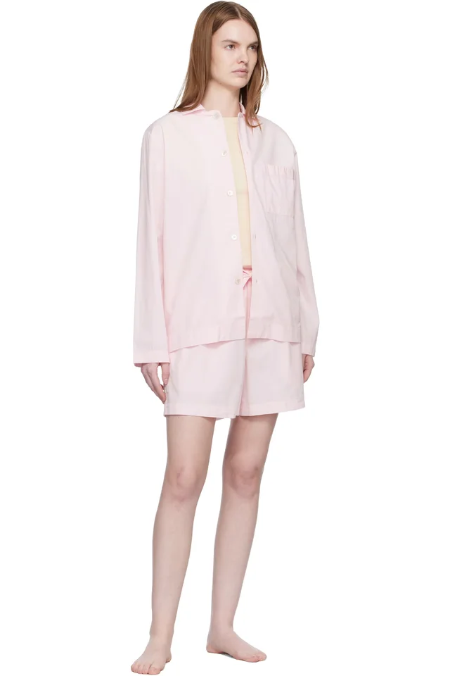 Tekla Pink Poplin Pyjama Shorts, photo 4 of 4 from SSENSE