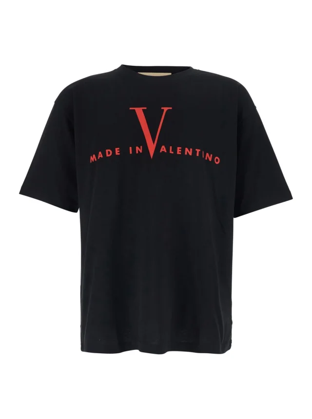 Valentino Black T-Shirt with Logo Print on the Front and Dropped Shoulders in Cotton for Men in Black 100% Cotton from Gaudenzi Boutique, photo 1 of 1