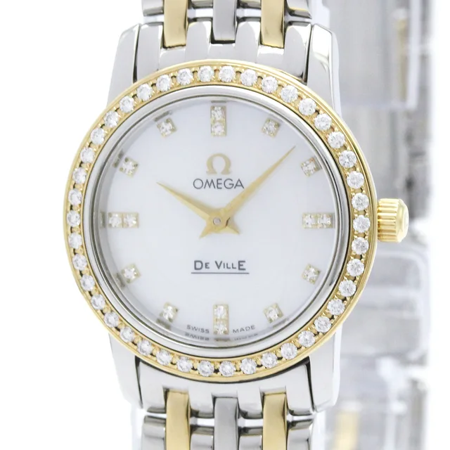 Omega De Ville Prestige Diamond MOP Dial 18K Gold Steel Watch 4375.75 Polished in White shell from Elady