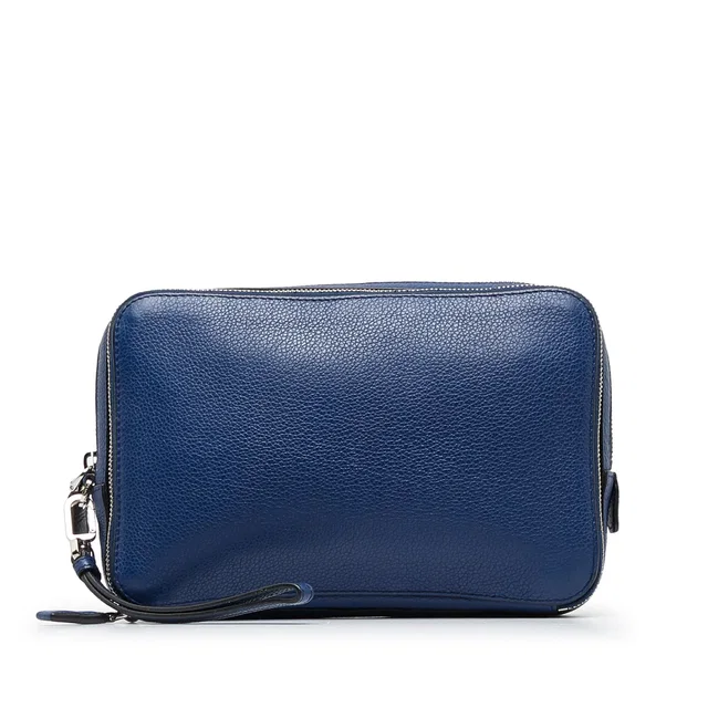 Blue Prada Vitello Daino Clutch Bag in Blue Leather from Designer Revival