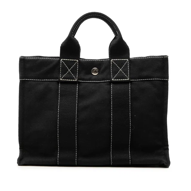 Black Hermès Canvas Fourre Tout PM Tote Bag in Black Canvas from Designer Revival