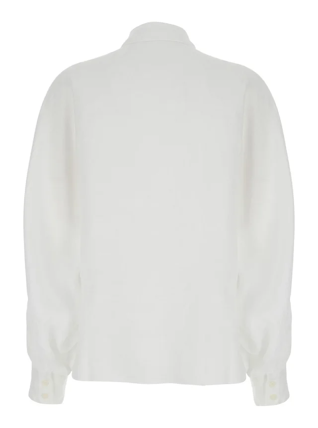 SOSUE 'Antonia' White shirt with classic collar in linen for women in White, photo 4 of 6 from Gaudenzi Boutique