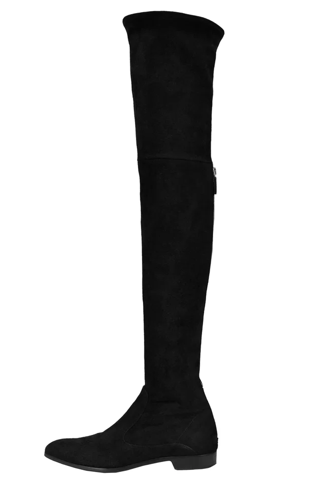 Prada Black Suede Thigh High Boots With Zippers in Black Suede from Resurrection Vintage