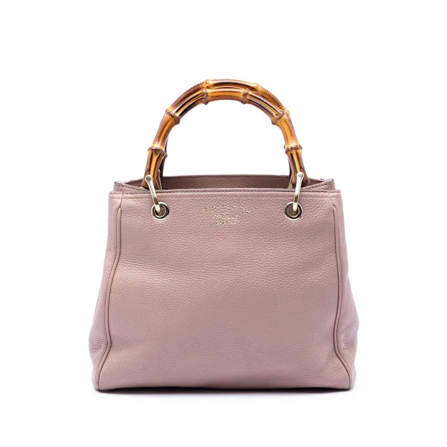 Pink Gucci Small Calfskin Bamboo Shopper Satchel in Pink Calfskin from Designer Revival