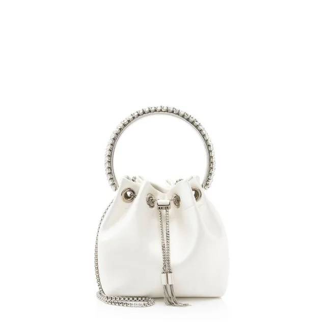 Jimmy Choo Crystal Bon Bucket Bag in white Satin from Poshmark, photo 1 of 1