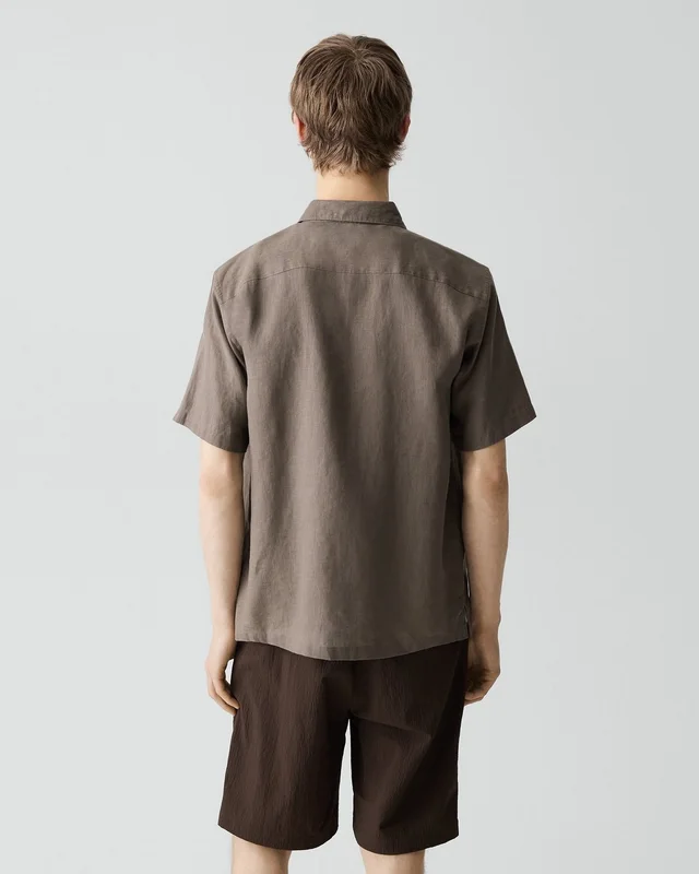Theory Irving Short-Sleeve Shirt in Relaxed Linen in MOREL 100% Linen, photo 10 of 12 from Theory