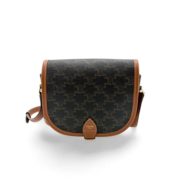 Celine Medium Folco Bag in Triomphe Canvas and Calfskin Tan dq6iscqgc4 in Brown Calfskin from Luxury Promise