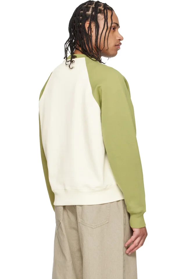 AMI Paris Green & Off-White Cotton Knitted Ami de Coeur Sweatshirt, photo 3 of 4 from SSENSE