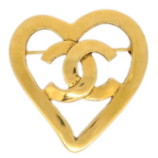 Chanel Heart Brooch Gold 95P in Gold from AMORE Vintage Tokyo