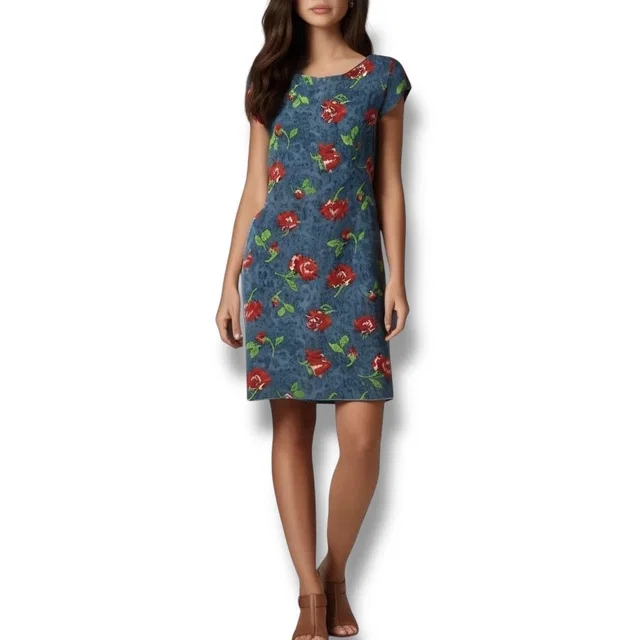 Escada Vintage Size 44 Short Sleeve Midi Dress Blue Rosette Floral Cotttagecore in blue|red Silk from Poshmark