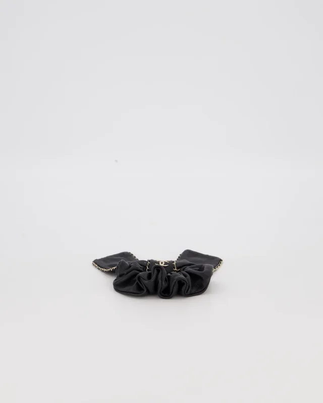 Chanel Bow Leather Hair Scrunchie with Chain Trim Detail in Black Leather from Sellier, photo 4 of 7