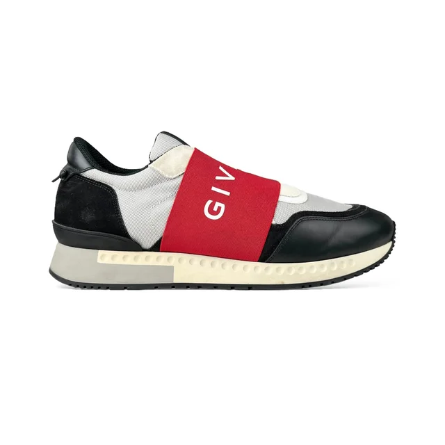 Givenchy Mens Black & Red Logo Active Runners in Black & Red Leather & Mesh from Designer Archives