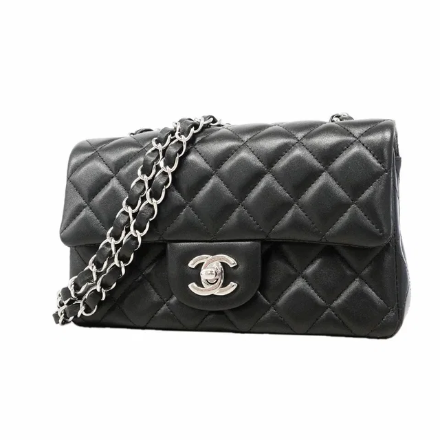 Chanel Shoulder Bag Mini Quilted Lambskin Black Silver in Black Lambskin from The Reluxe