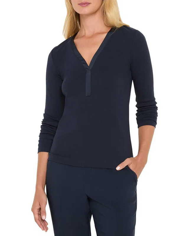 NIC+ZOE Trimmed Perfect Knit Rib V-Neck Top, image 1 of 1 from Gilt