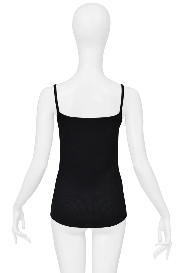 Dolce & Gabbana Black Ribbed Knit Camisole With Buttons in Black Wool from Resurrection Vintage, photo 2 of 2
