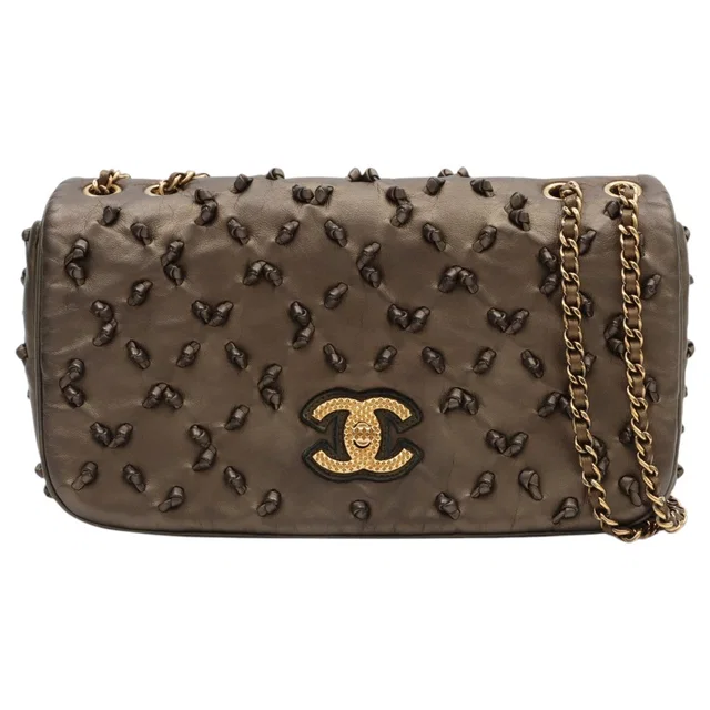 Chanel Circa 2010 Knot Flap Design CC Turnlock Chain Bag Bronze in Lambskin from VINTAGE QOO TOKYO