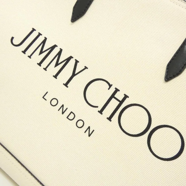 Jimmy Choo Hand bag in WHITE+BLACK (white + black) / SILVER (silver) metal fittings canvas from KOMEHYO, photo 4 of 9