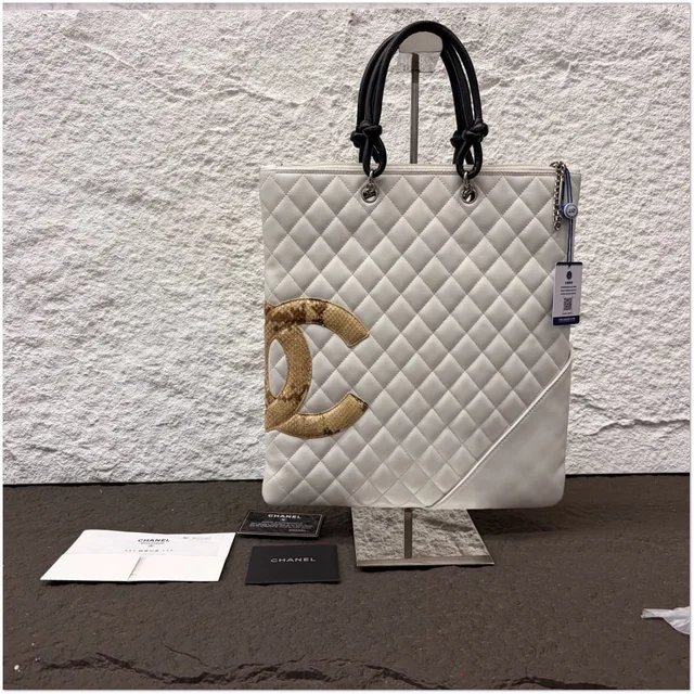 Chanel Quilted Cambon Ligne Tote in White Python from Luxury Promise, photo 1 of 1