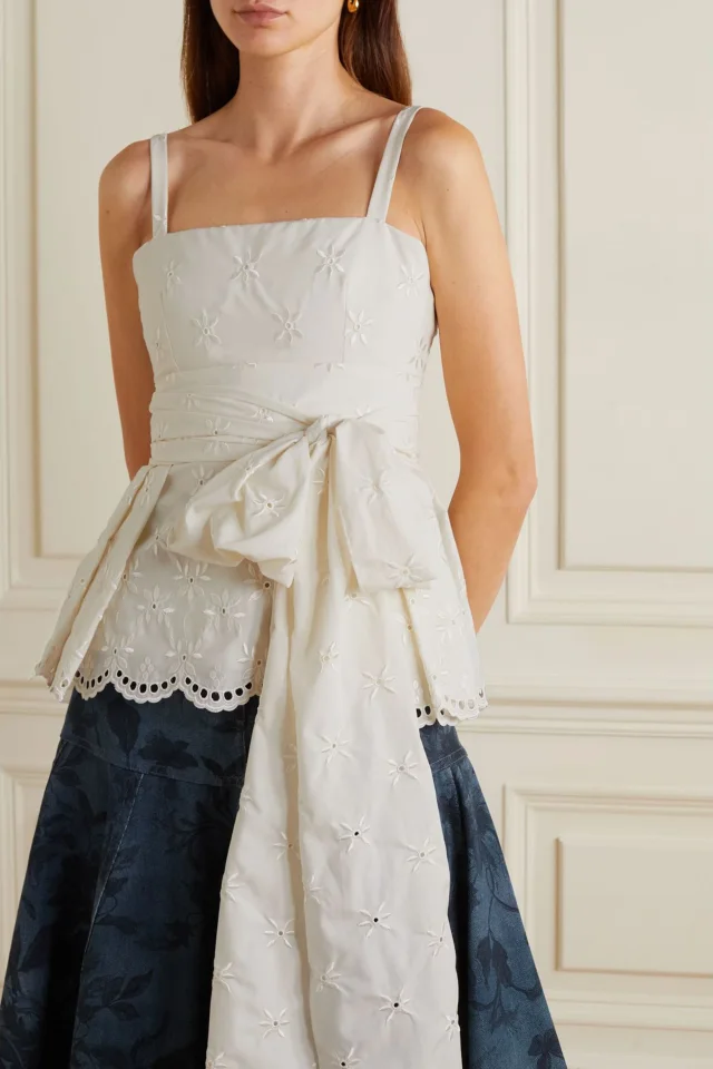 Erdem Maryam Convertible Broderie Anglaise Poplin Blouse in Ecru, photo 5 of 5 from THE OUTNET