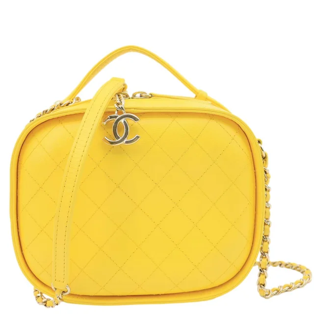Chanel Vanity Case Quilted Calfskin Crumpled Leather Crossbody Bag Yellow in Yellow Calfskin from Dallas Designer Handbags