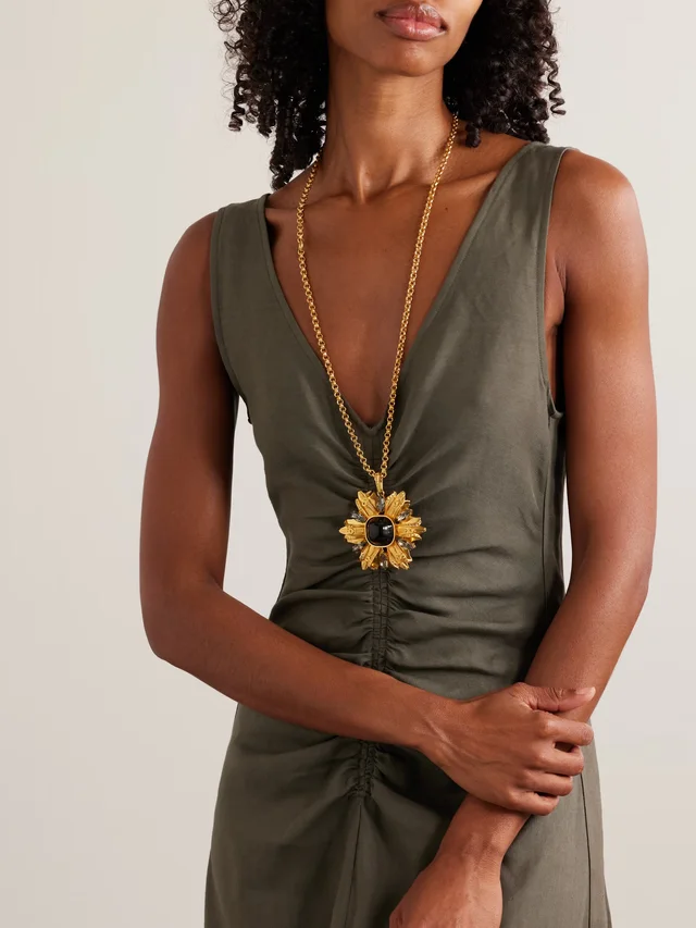 SONIA PETROFF Black Lily gold-plated, enamel and Swarovski crystal necklace in Black, photo 2 of 2 from NET-A-PORTER (Canada)