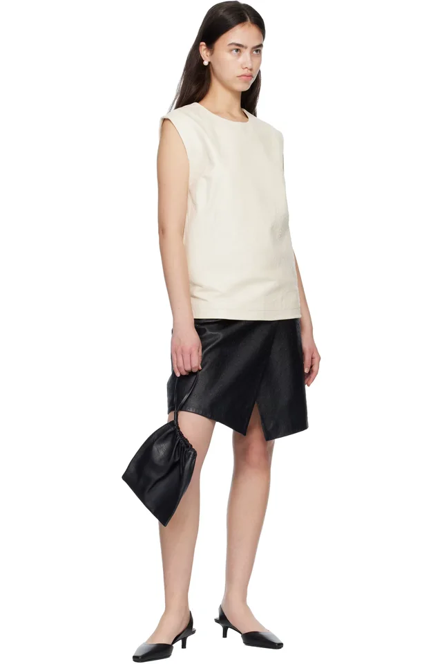 Loulou de Saison Black GORA Ostrich-Effect Wrap Leather Midi Skirt, photo 4 of 4 from SSENSE