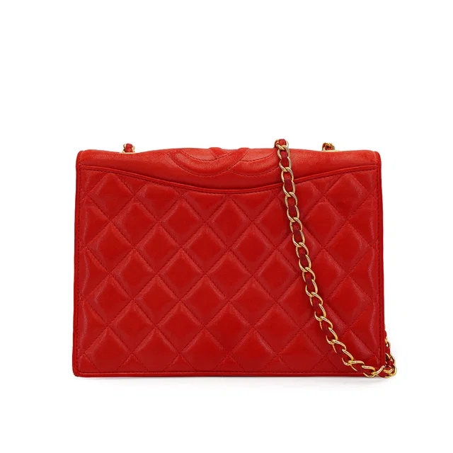 Chanel Vintage Cocomark Matelasse Chain Shoulder Bag Red Lamb Skin Gold Hardware in Red from Luxury Promise
