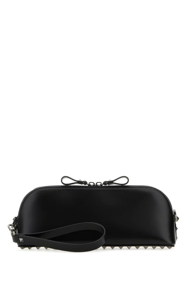 Valentino Garavani Studded Leather Clutch — Black in Black Leather from HEWI