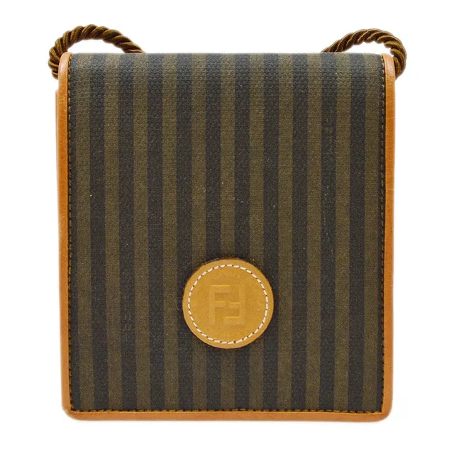Fendi 70s Pequin Pattern Shoulder Pochette Bag Brown in Brown Canvas from AMORE Vintage Tokyo