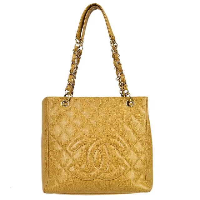 Chanel 2003-2004 Petite Shopping Tote PST Beige Caviar in Beige Caviar leather from AMORE Vintage Tokyo