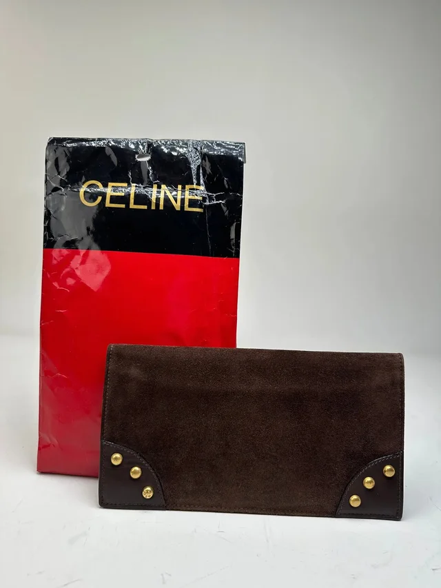 Celine Vintage Suede Wallet Brown Gold Studs in red|brown Suede from Grailed